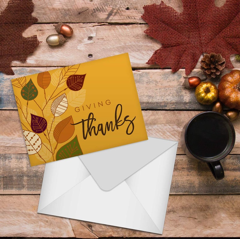 Canopy Street Modern Thanksgiving Cards / 24 Grateful Greeting Cards With Envelopes / 4 5/8" x 6 1/4" Fall Cards / 6 Festive Holiday Autumn Leaves Designs - Image 4